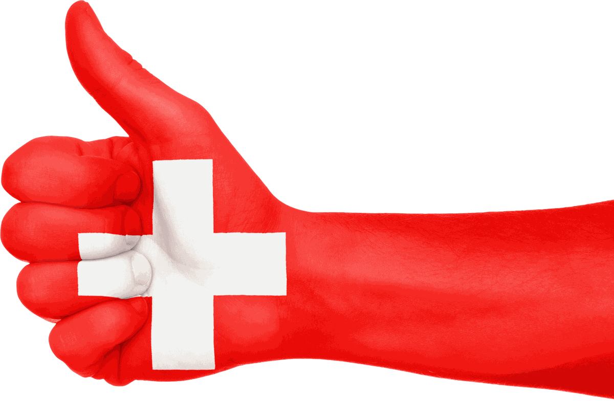 Daumen hoch in den Schweizer Farben